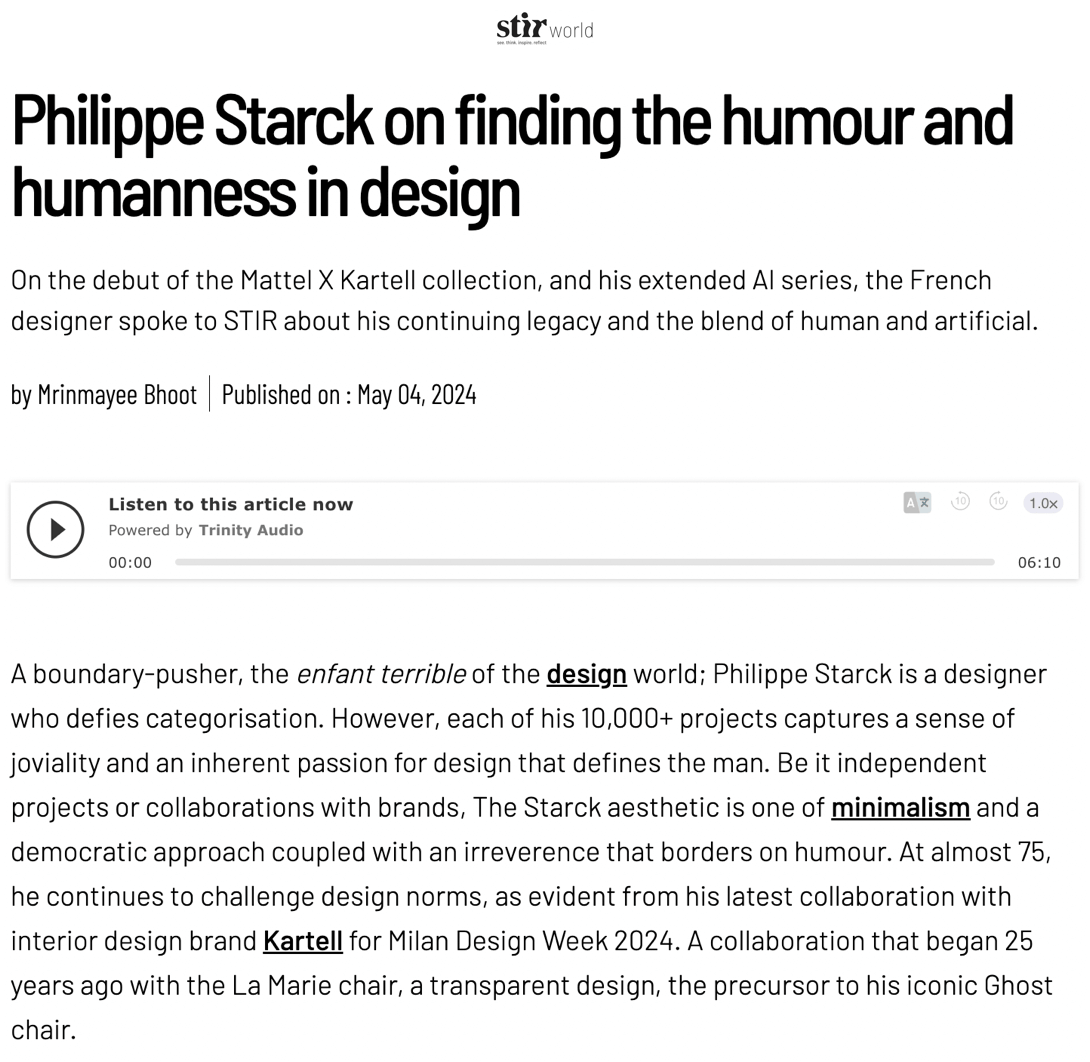Philippe Starck à la recherche de l'humour et de l'humanité dans le design