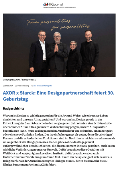 Axor x Starck : un partenariat design fête ses 30 ans d’anniversaire