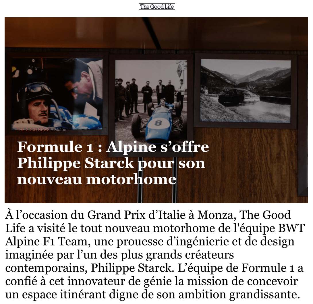 Formule 1 : Alpine s’offre Philippe Starck pour son nouveau motorhome