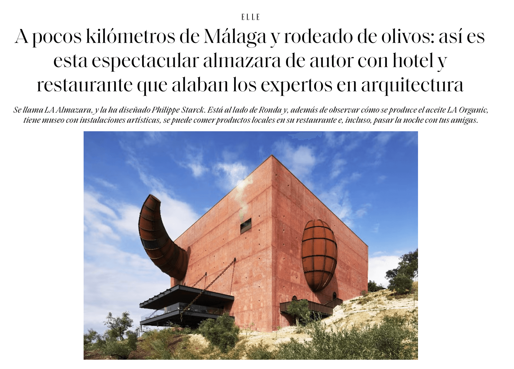 À quelques kilomètres de Malaga et entouré d'oliviers, voici le spectaculaire moulin à huile d'olive avec hôtel et restaurant, dont les experts en architecture ont fait l'éloge.