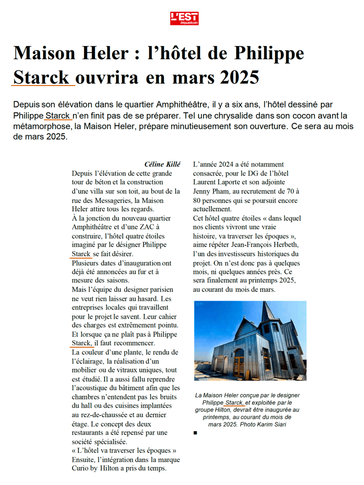 Maison Heler : l’hôtel de Philippe Starck ouvrira en mars 2025