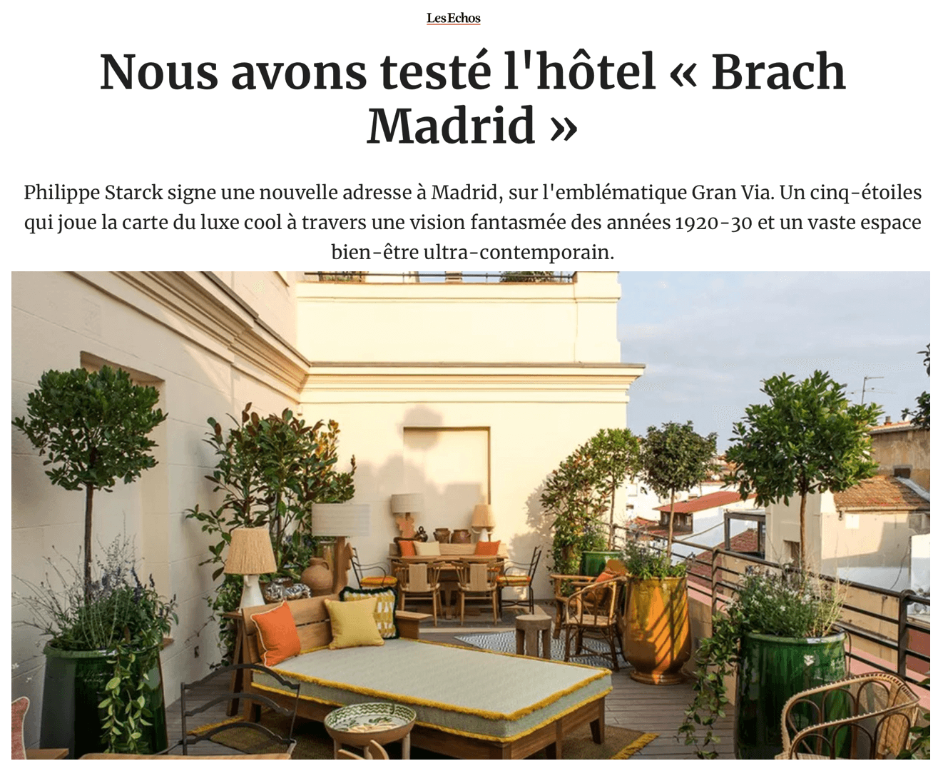 Nous avons testé l'hôtel « Brach Madrid »