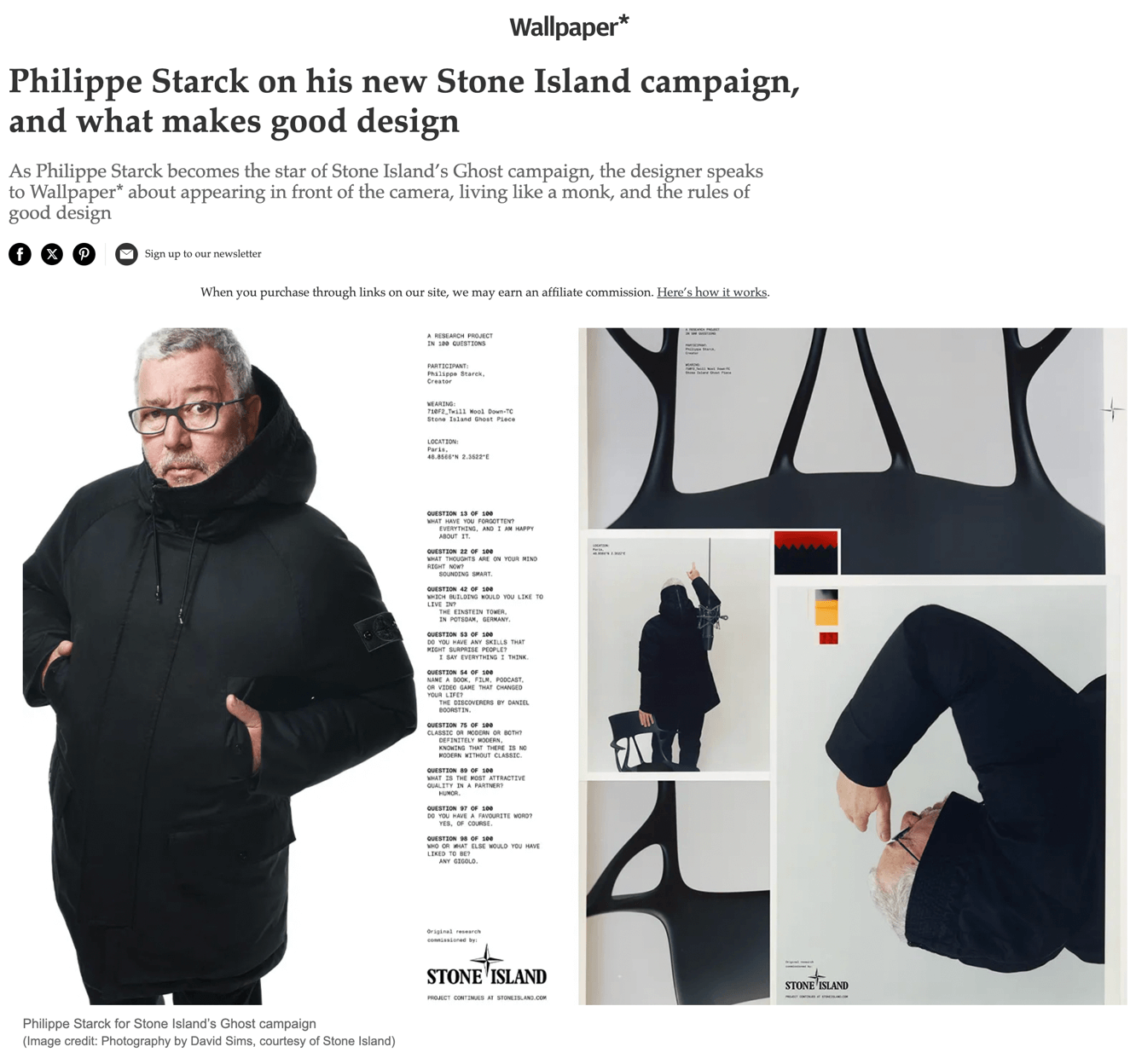 Philippe Starck parle de sa nouvelle campagne Stone Island et de ce qui fait un bon design