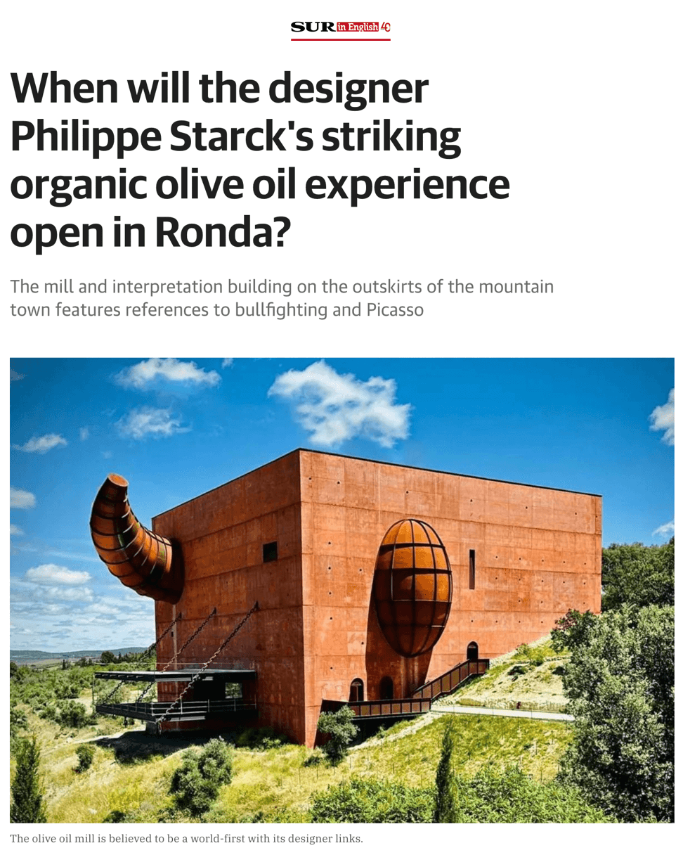 Quand l'expérience saisissante du designer Philippe Starck en matière d'huile d'olive biologique ouvrira-t-elle ses portes à Ronda ?