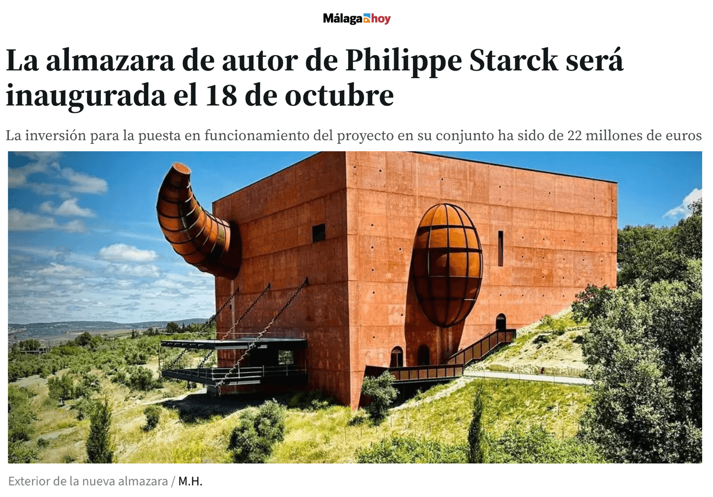 LA Almazara de Philippe Starck sera inauguré le 18 octobre